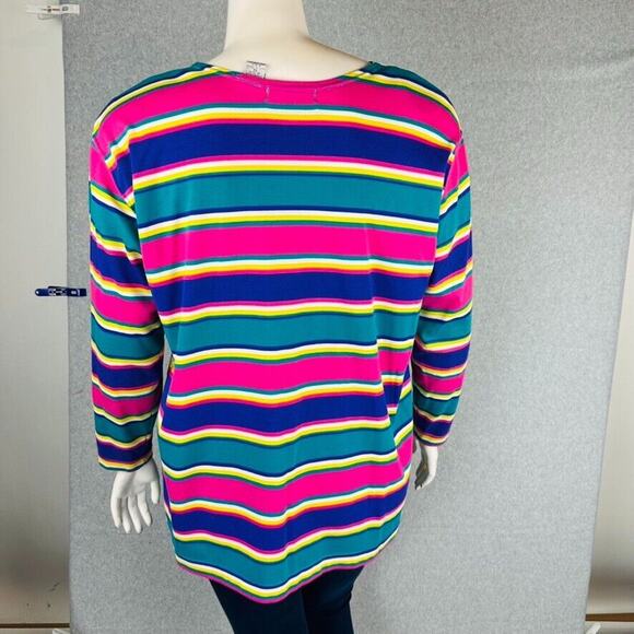 VTG Kathy White Sport Womans 1X Cardigan Shirt Music Stripes Ballon Teal Teacher - Picture 7 of 12